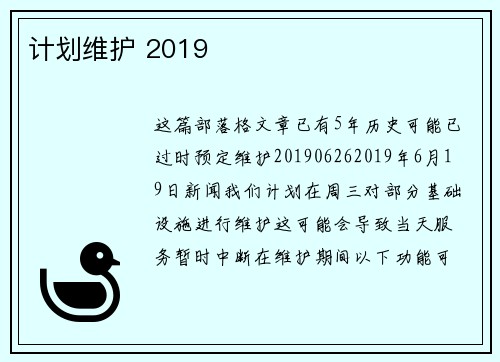 计划维护 2019